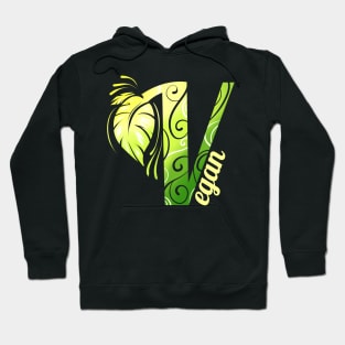 V like Vegan - Green Leaves Logo - Go Vegan Hoodie